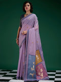 Designer Light Lavender Jamdani Cotton Silk Saree With Floral Zari Weaving & Tassel Pallu
