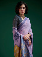 Designer Light Lavender Jamdani Cotton Silk Saree With Floral Zari Weaving & Tassel Pallu