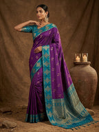 Elegant Violet Silk Blend Saree with Zari Weaving and Tassel Pallu