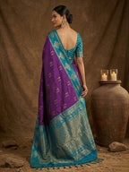 Elegant Violet Silk Blend Saree with Zari Weaving and Tassel Pallu