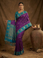 Elegant Violet Silk Blend Saree with Zari Weaving and Tassel Pallu