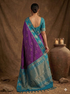 Elegant Violet Silk Blend Saree with Zari Weaving and Tassel Pallu