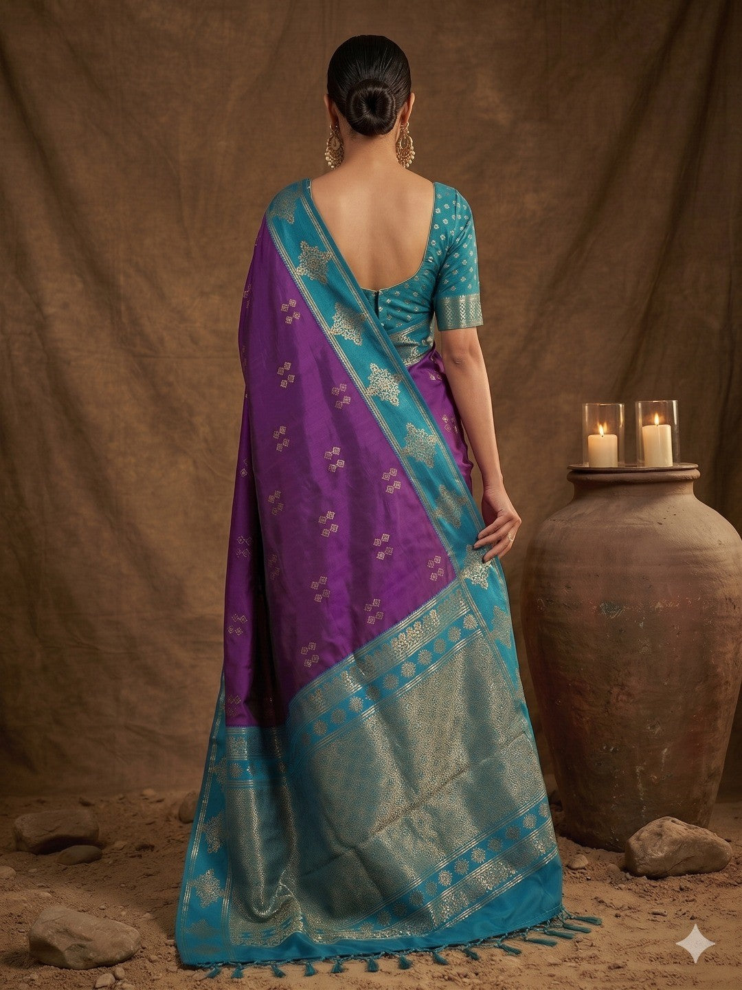Elegant Violet Silk Blend Saree with Zari Weaving and Tassel Pallu