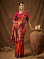 Elegant Orange Silk Blend Saree with Zari Work Border