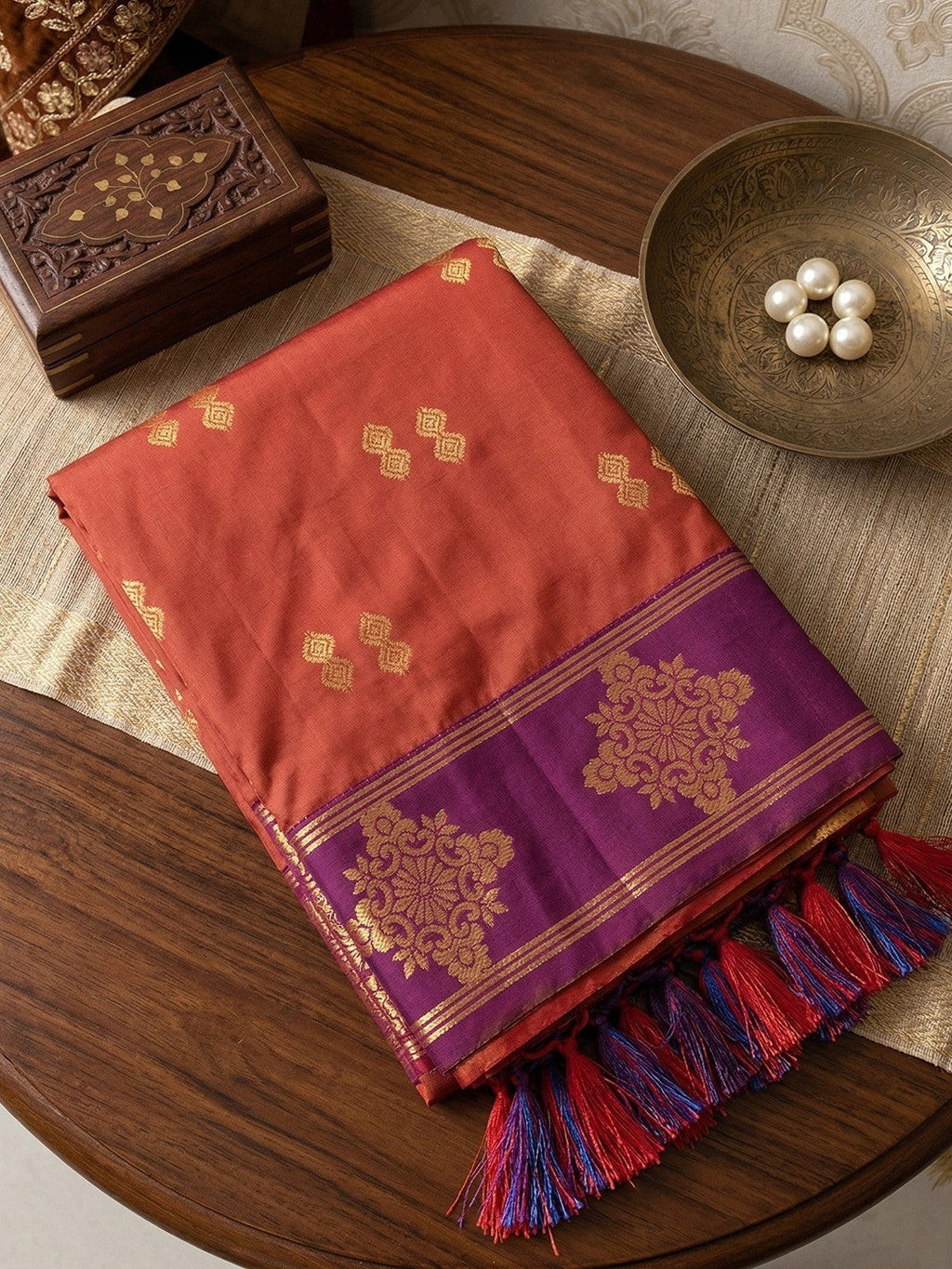 Elegant Orange Silk Blend Saree with Zari Work Border