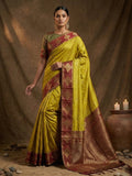 Designer Mustard Silk Blend Saree with Zari Work Border Modern Ethnic Style