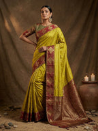 Designer Mustard Silk Blend Saree with Zari Work Border Modern Ethnic Style