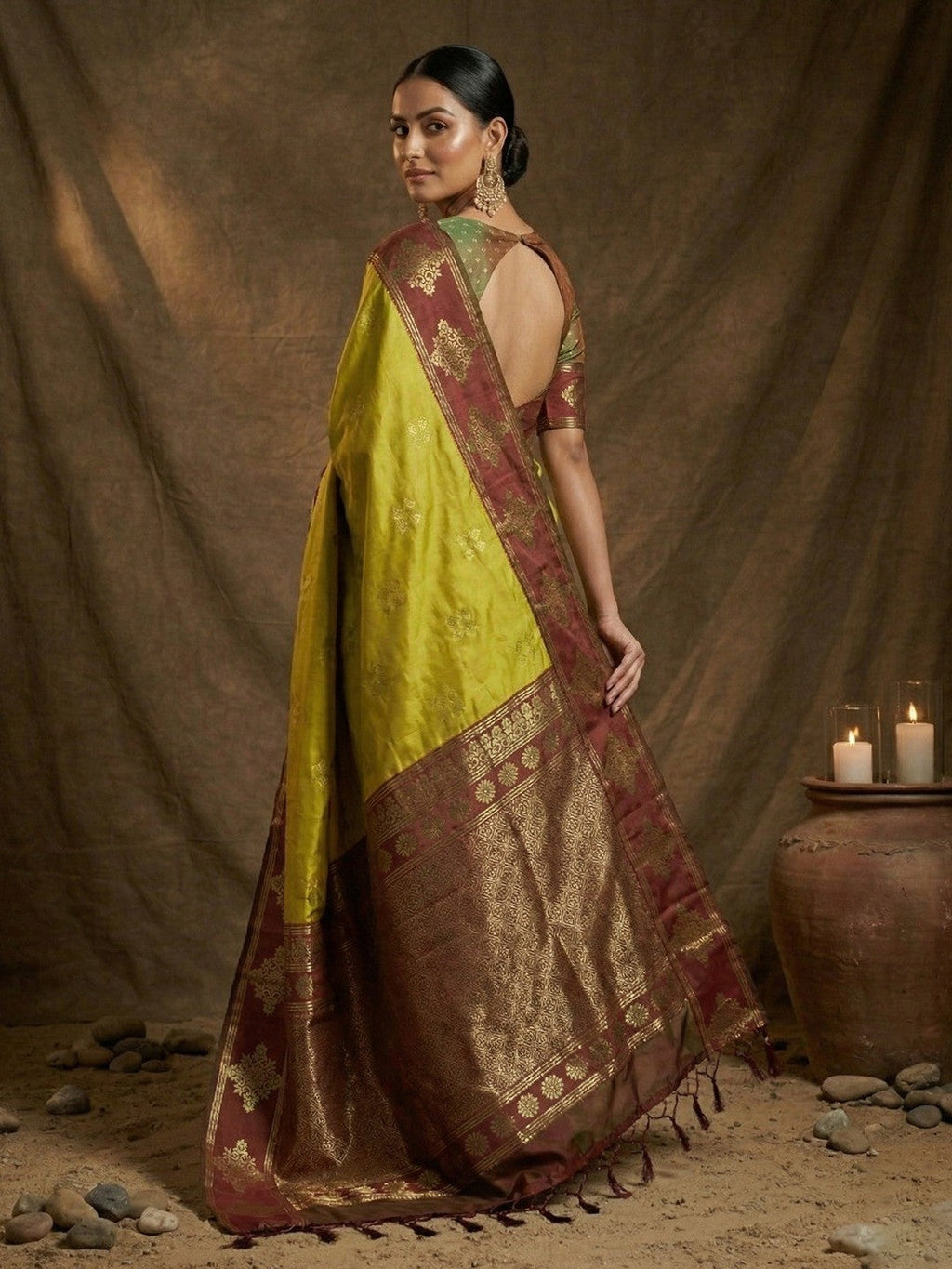 Designer Mustard Silk Blend Saree with Zari Work Border Modern Ethnic Style