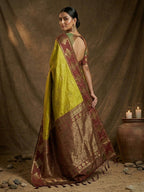 Designer Mustard Silk Blend Saree with Zari Work Border Modern Ethnic Style