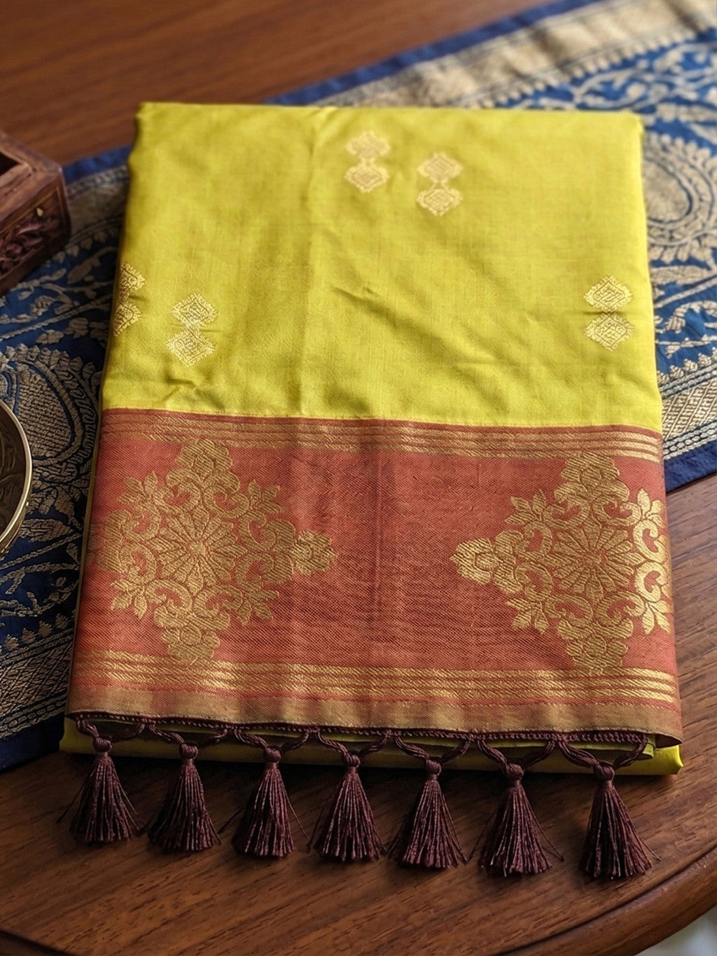 Designer Mustard Silk Blend Saree with Zari Work Border Modern Ethnic Style