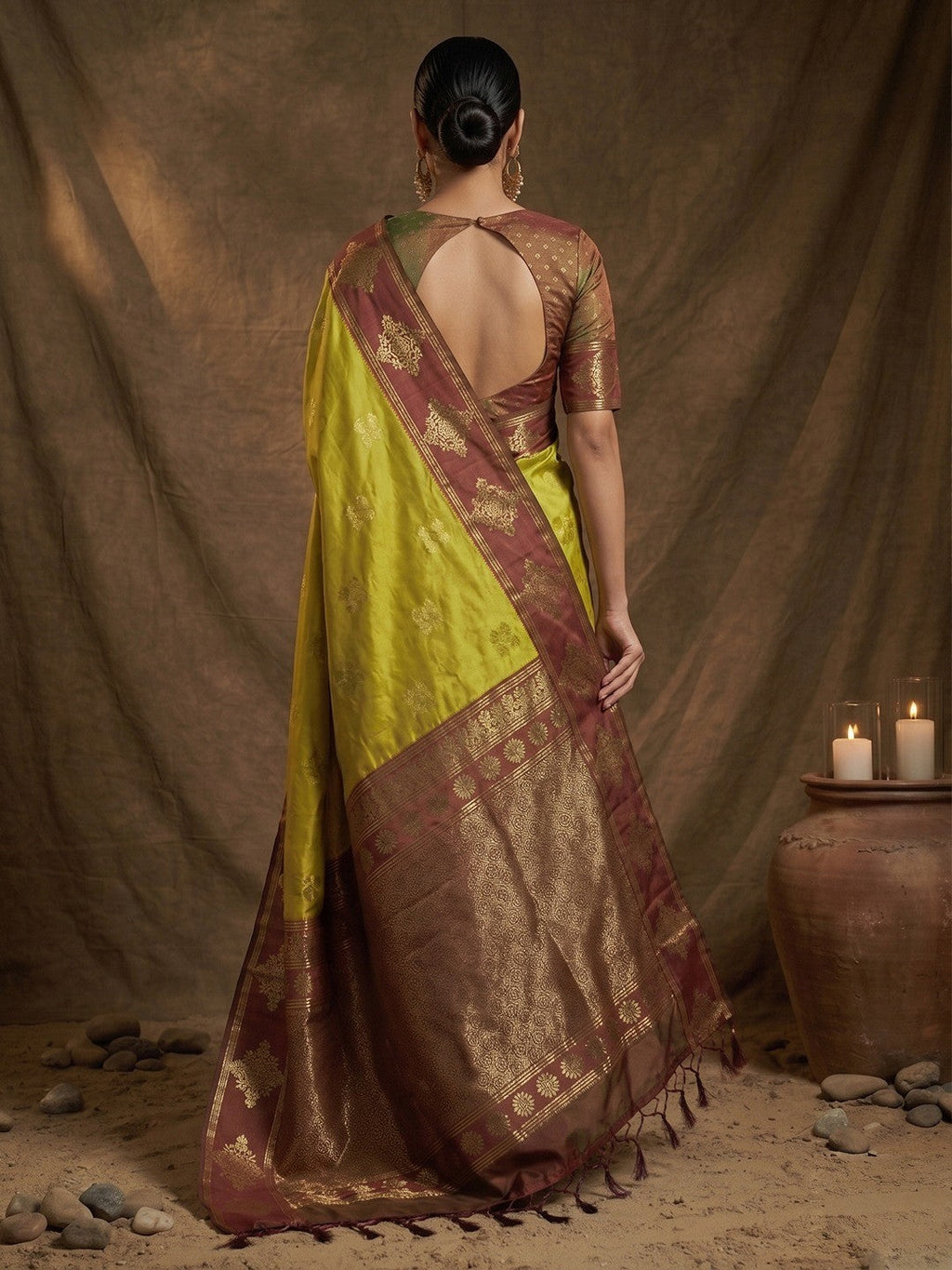 Designer Mustard Silk Blend Saree with Zari Work Border Modern Ethnic Style