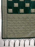 Green Peacock & Floral Motif Zari Weaving Silk Blend Saree With Unstitched Blouse Peice
