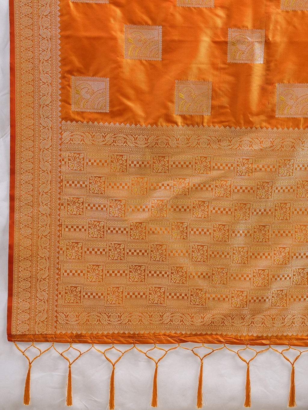Designer Orange Peacock & Floral Motif Silk Blend Saree Crafted With Elegant Zari Weaving Work