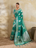 Sea Green Silk Blend Saree with Delicate Zari Work Lightweight Festive Style