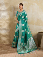 Sea Green Silk Blend Saree with Delicate Zari Work Lightweight Festive Style