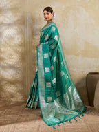 Sea Green Silk Blend Saree with Delicate Zari Work Lightweight Festive Style