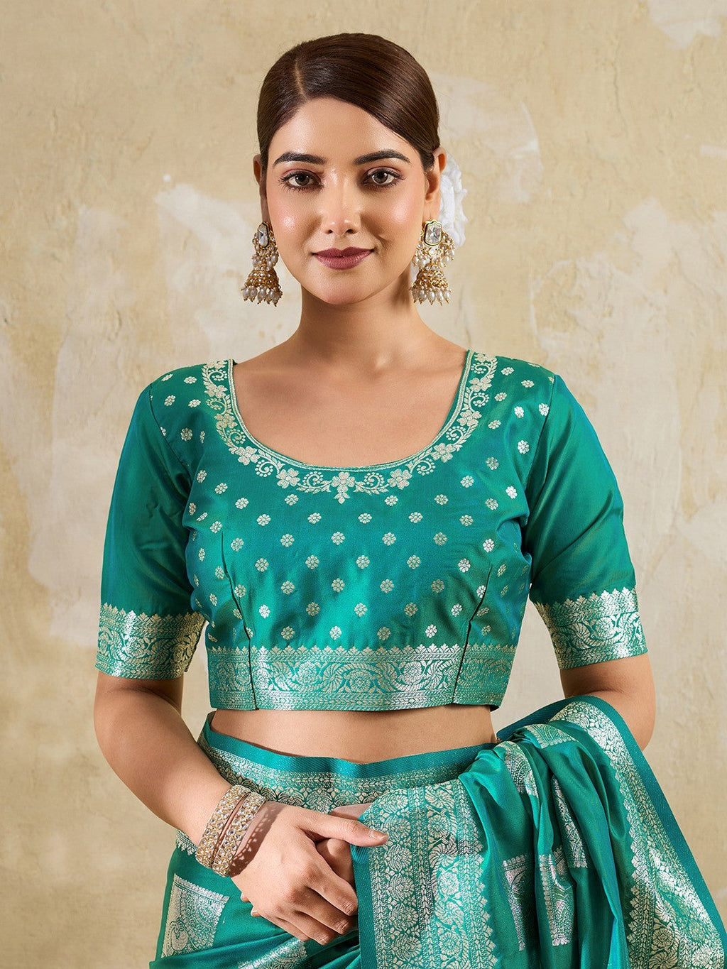 Sea Green Silk Blend Saree with Delicate Zari Work Lightweight Festive Style
