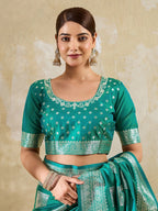 Sea Green Silk Blend Saree with Delicate Zari Work Lightweight Festive Style