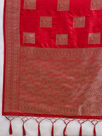 Designer Red Peacock & Floral Motif Silk Blend Saree Crafted With Elegant Zari Weaving Work