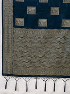 Designer Blue Peacock & Floral Motif Silk Blend Saree Crafted With Elegant Zari Weaving Work