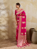 Elegant Magenta Silk Blend Zari Work Saree for Festive Occasions