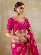 Elegant Magenta Silk Blend Zari Work Saree for Festive Occasions