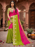 Multicolor Chinon Saree with Woven Zari Work Rich Traditional Look