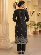 Elegant Black Pure Cotton Embroidered Straight Cut Salwar Suit Set