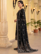 Elegant Black Pure Cotton Embroidered Straight Cut Salwar Suit Set
