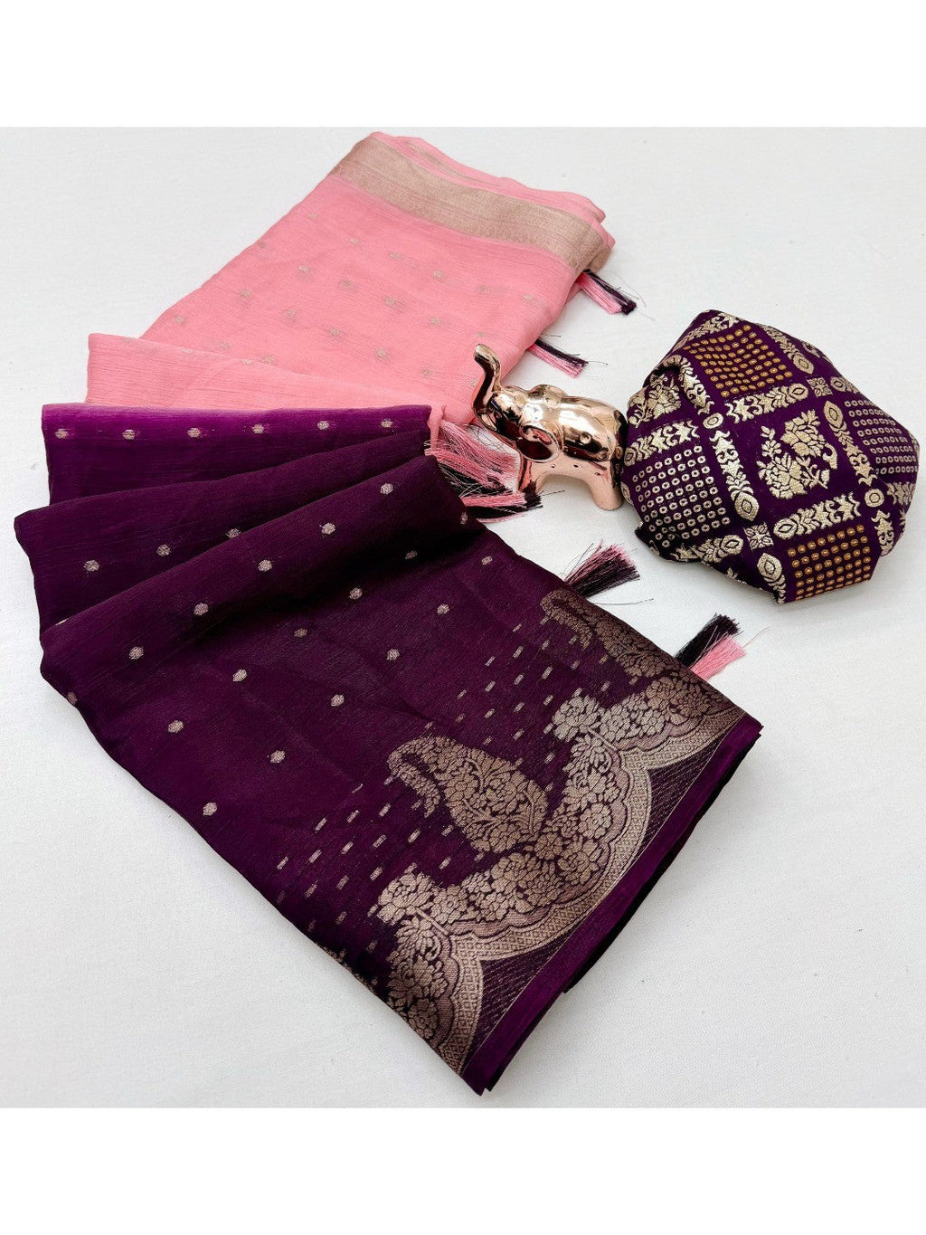 Stylish Multicolor Chinon Saree with Woven Zari Work Elegant Look