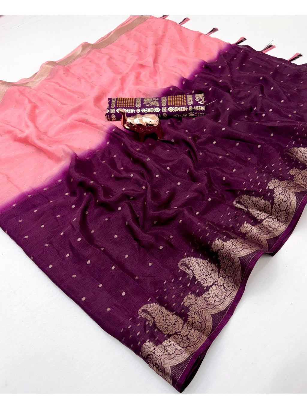 Stylish Multicolor Chinon Saree with Woven Zari Work Elegant Look