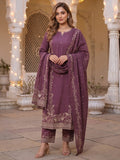 Wine Embroidered Pure Cotton Straight Cut Salwar Suit Set Festive Ethnic Wear