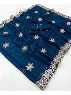 Designer Teal Georgette Saree with Star Embroidery Chic Party Outfit