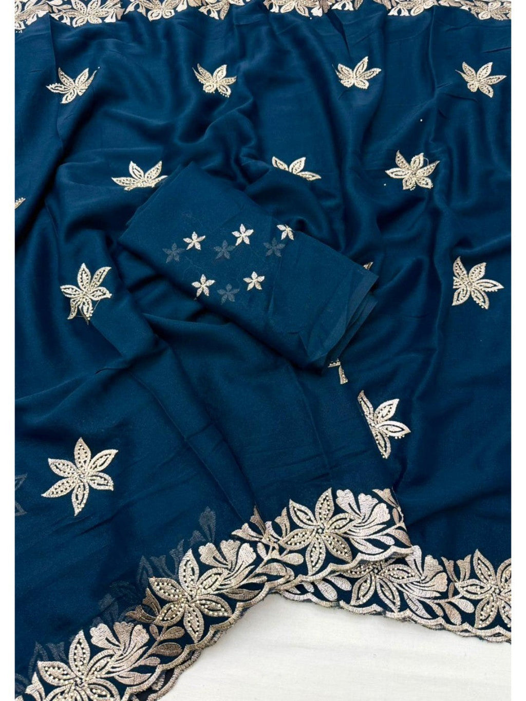 Designer Teal Georgette Saree with Star Embroidery Chic Party Outfit