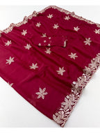 Elegant Red Georgette Saree with Delicate Star Thread Work Embroidery