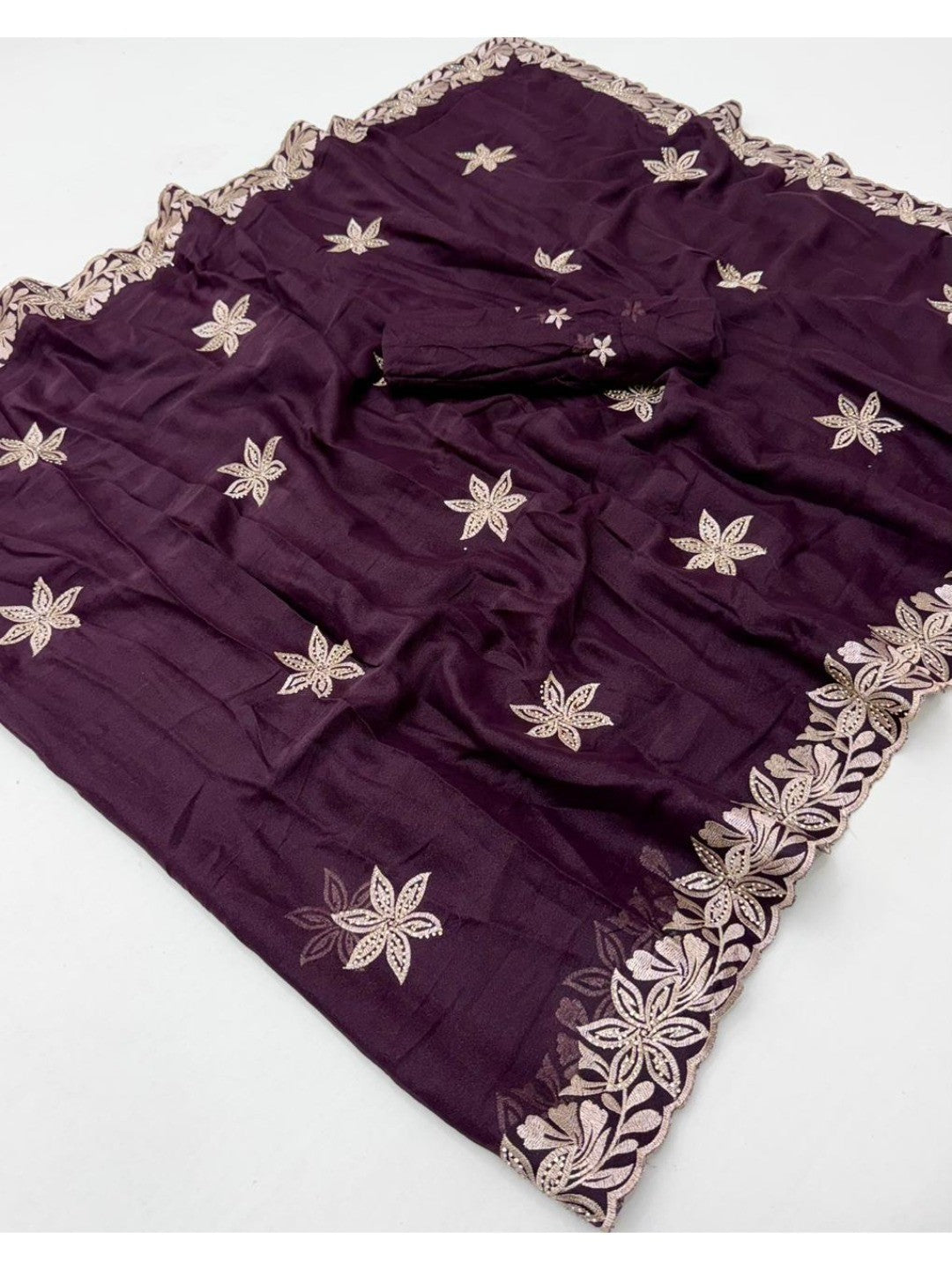 Designer Wine Georgette Saree with Star Embroidery Chic Party Outfit