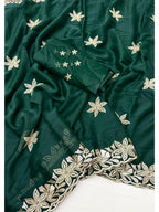 Elegant Green Georgette Saree with Floral Thread Work Embroidery