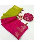 Stylish Multicolor Chinon Saree with Woven Zari Work Elegant Look