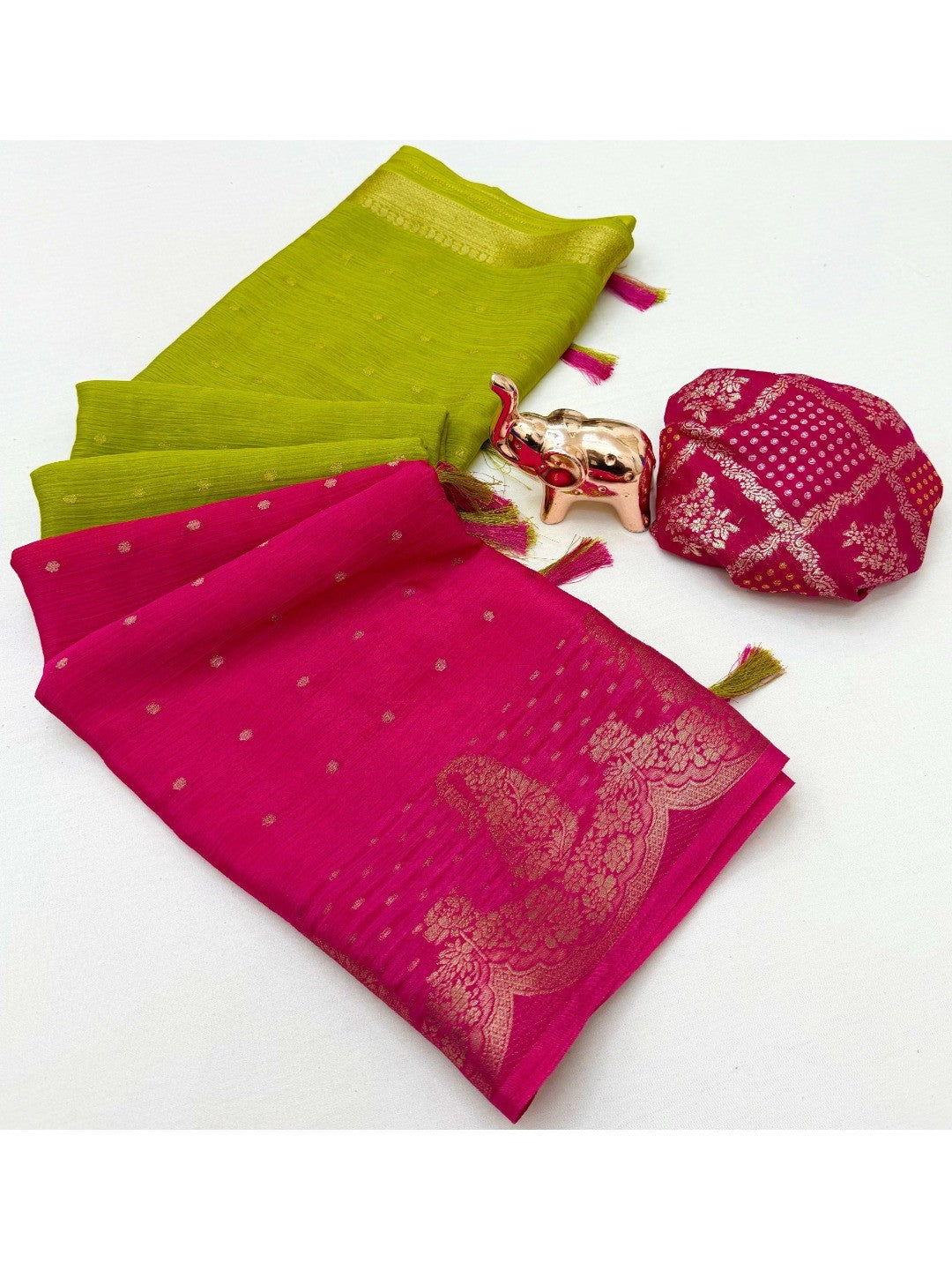 Stylish Multicolor Chinon Saree with Woven Zari Work Elegant Look