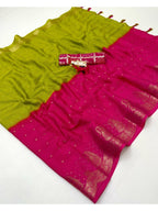 Stylish Multicolor Chinon Saree with Woven Zari Work Elegant Look