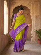 Chic Multicolor Chinon Saree with Zari Work Minimal Elegant Style