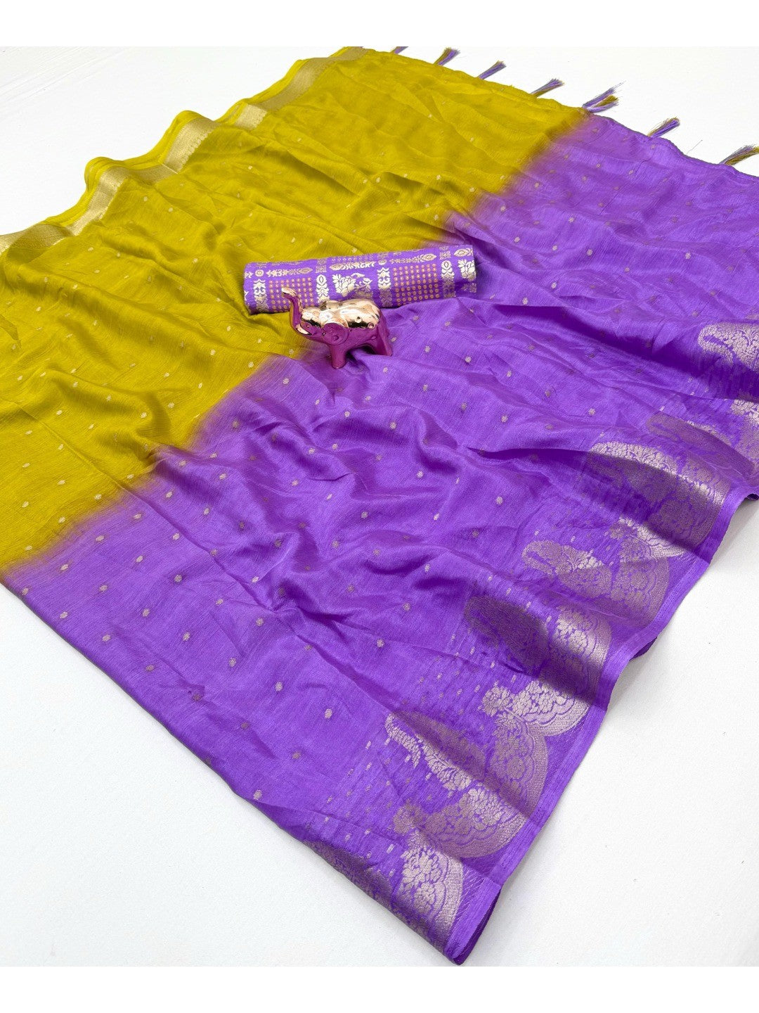 Chic Multicolor Chinon Saree with Zari Work Minimal Elegant Style