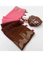 Chic Multicolor Chinon Saree with Zari Work Minimal Elegant Style