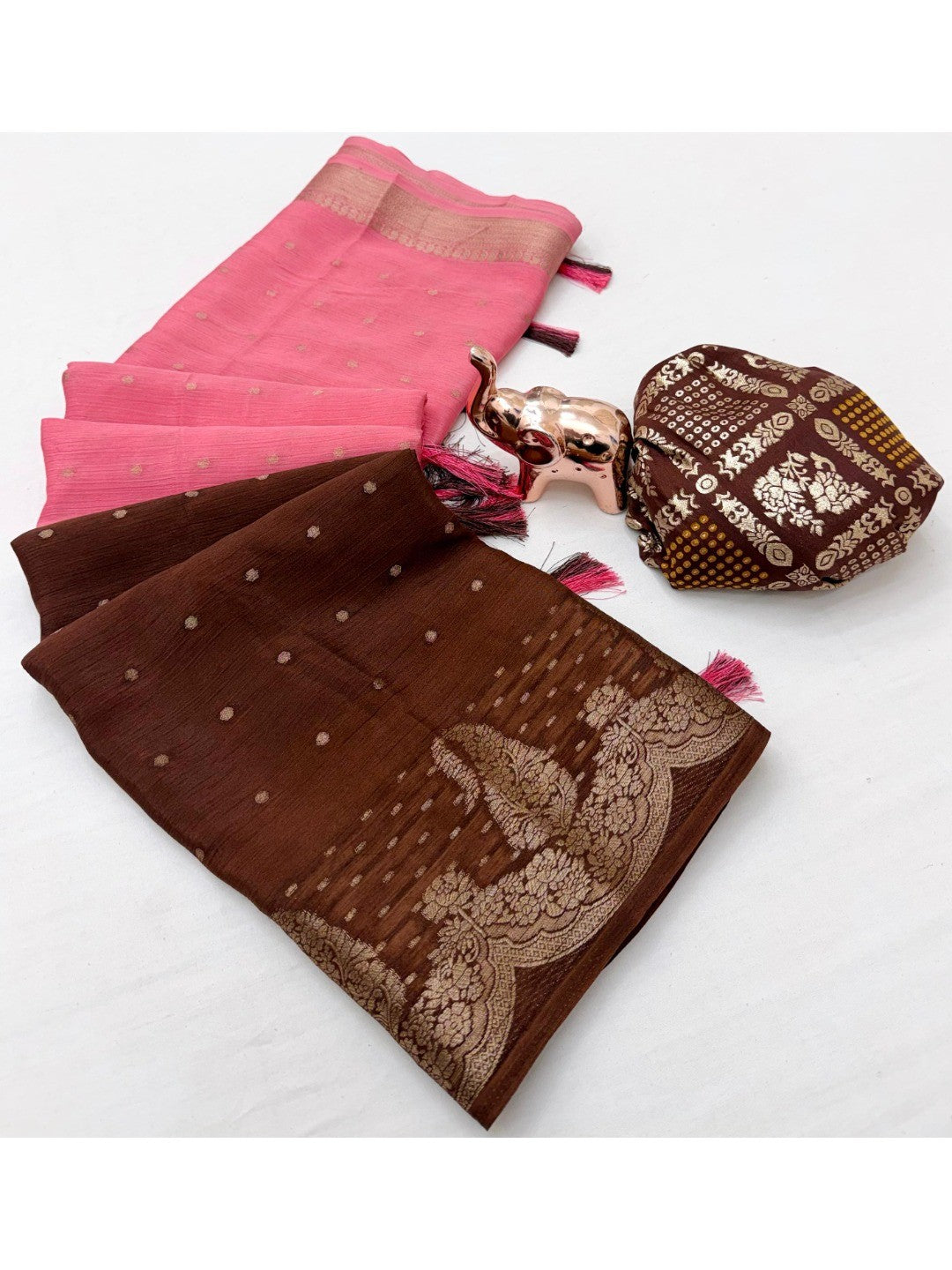 Chic Multicolor Chinon Saree with Zari Work Minimal Elegant Style
