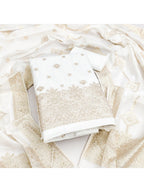 Elegant White Banarasi Silk Dress Material with Zari Work