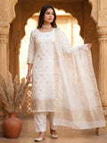 Elegant White Banarasi Silk Dress Material with Zari Work