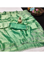 Elegant Green Chiffon Saree with Sequins Work and Scalloped Border