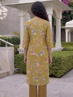Mustard Floral Printed Viscose Blend Straight Kurta Set with Dupatta