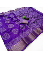 Elegant Purple Dola Silk Saree with Traditional Jaipuri Print