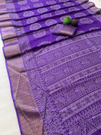 Elegant Purple Dola Silk Saree with Traditional Jaipuri Print